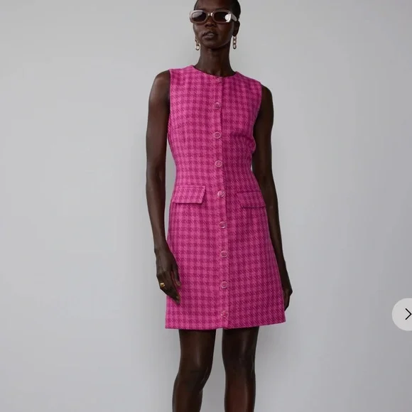 pink tweed shift dress NEW ANN TAYLOR $159 PINK TWEED SHOULDER BUTTON SHIFT DRESS SZ 4P 4 PETITE